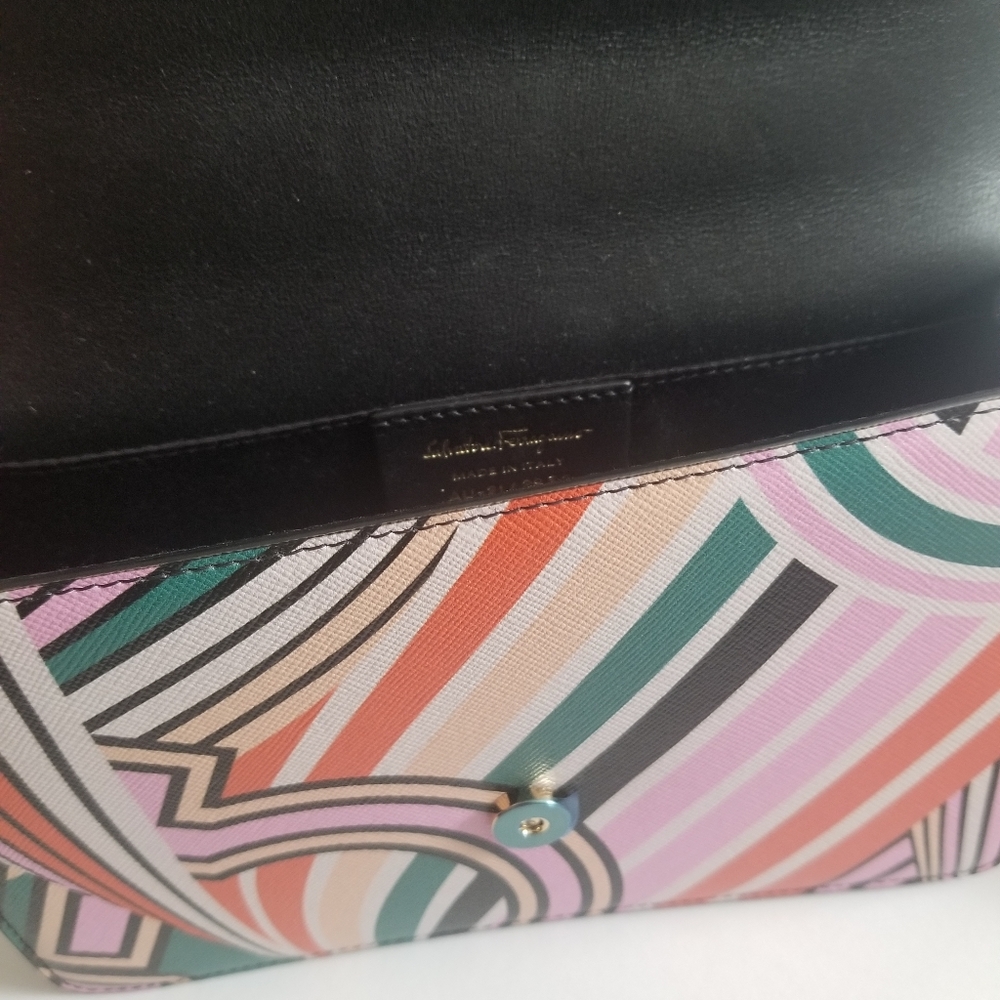 FERRAGAMO Striped Leather Top Handle Crossbody Bag Multi - Picture 14 of 14